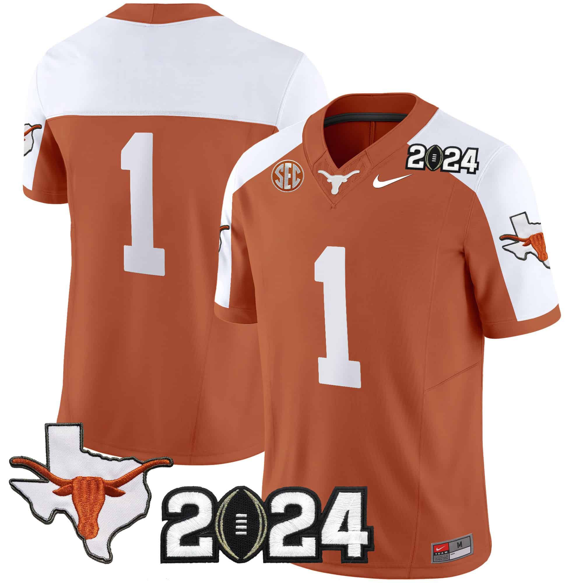 Men Texas Longhorns #1 No Name Orange 2024 Nike Vapor Limited NCAA Jersey